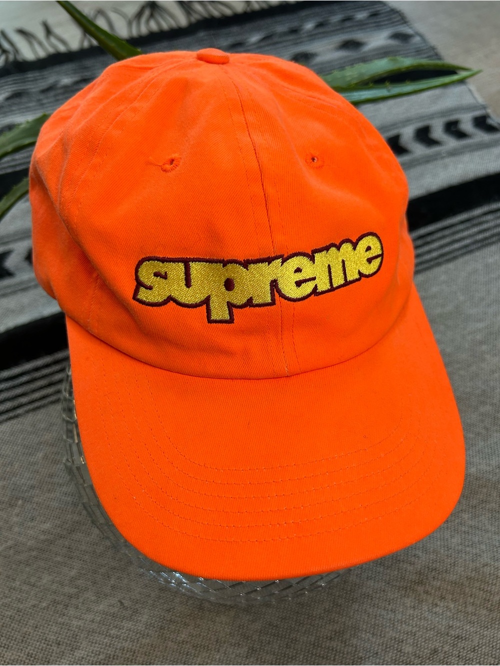 Supreme Neon Orange Cap with Yellow Embroidered Logo
